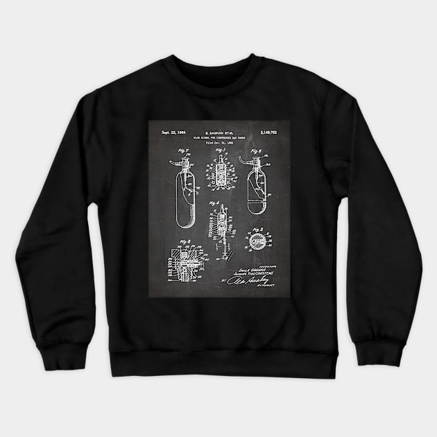 Scuba Tank Patent - Scuba Diver Deep Sea Diving Art - Black Chalkboard Crewneck Sweatshirt by patentpress